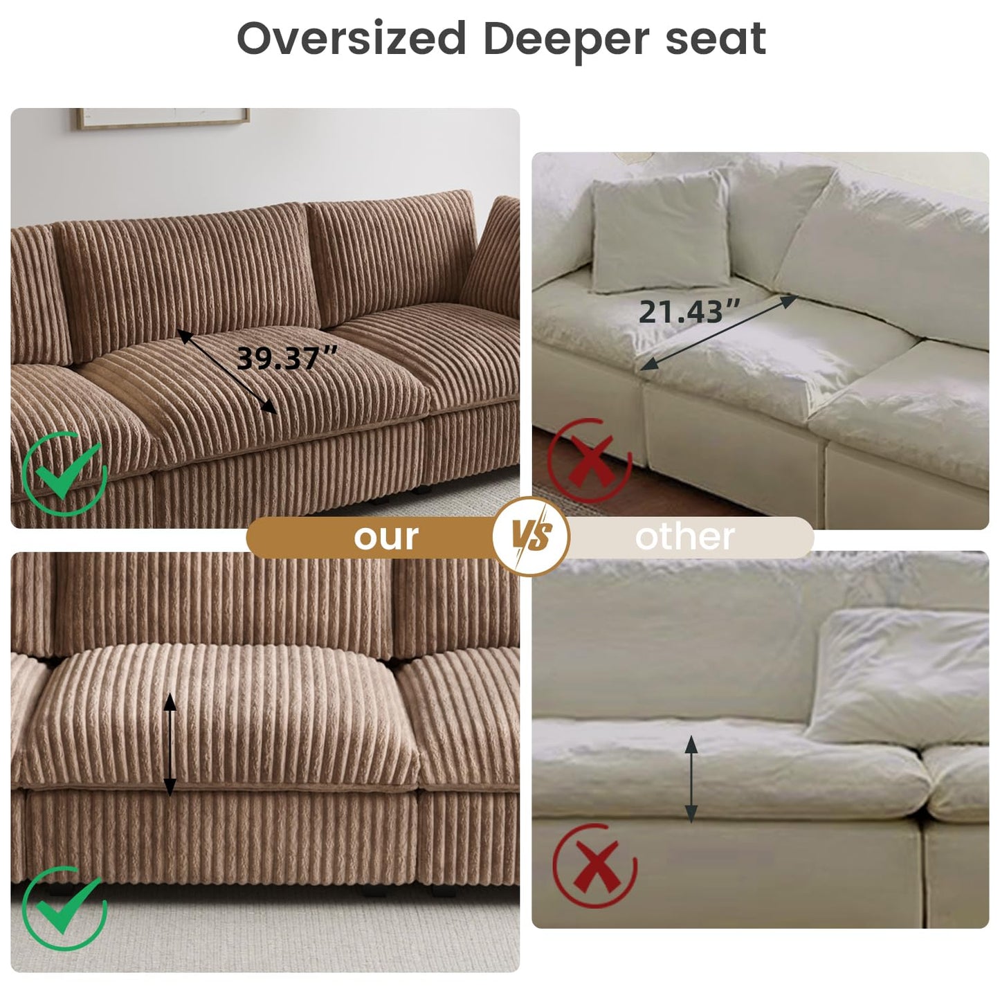 Cloud Couch Modular Sectional Sofa,157" Oversized U Shaped Couch with Ottoman,6 Seater Convertible Sofa,Comfy Plush Couches for Living Room,Covers Washable&amp;Replaceable (White)