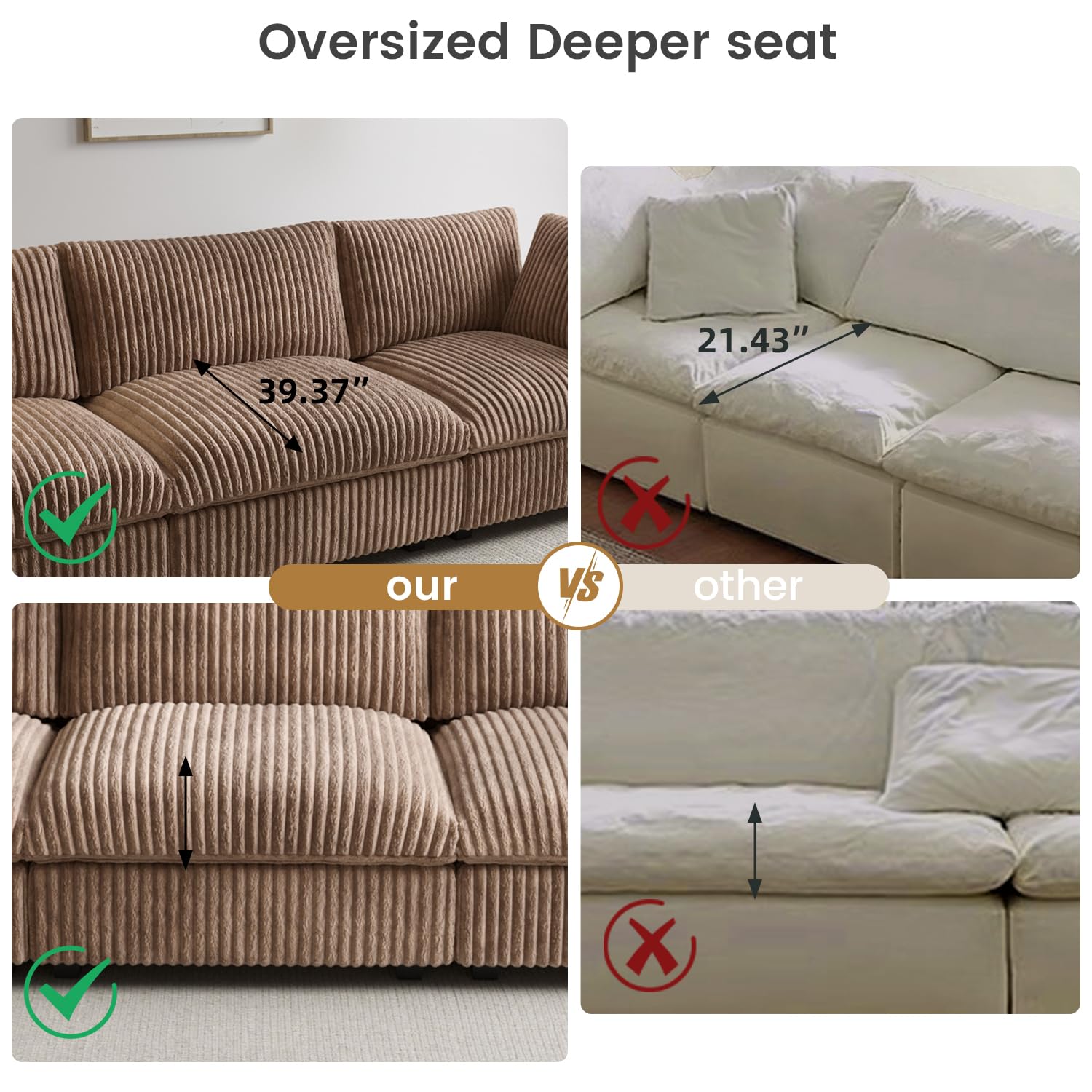 Cloud Couch Modular Sectional Sofa,157" Oversized U Shaped Couch with Ottoman,6 Seater Convertible Sofa,Comfy Plush Couches for Living Room,Covers Washable&amp;Replaceable (White)