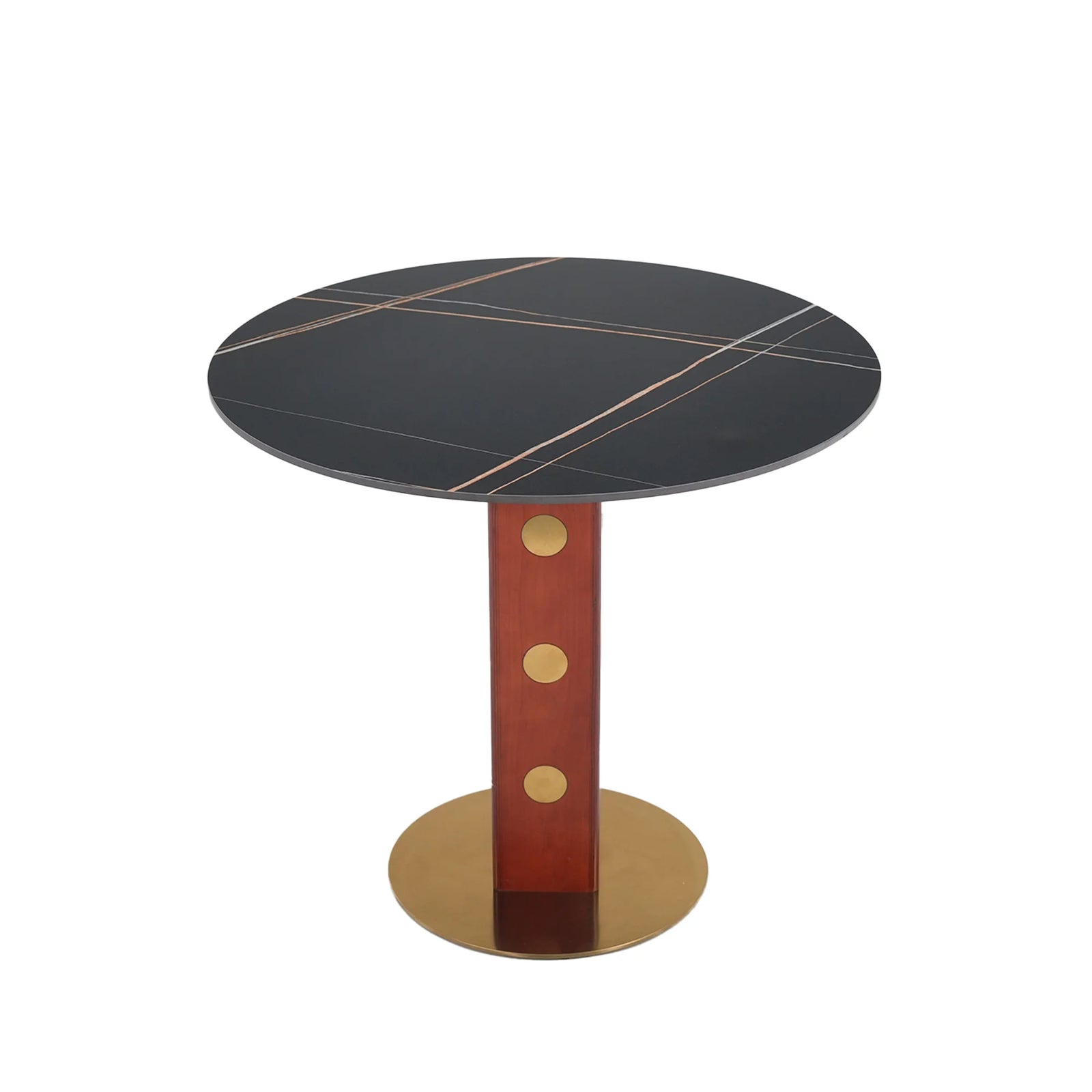 Mesa de bistró Nero de piedra sinterizada | Redonda negra de 86 cm con base de madera
