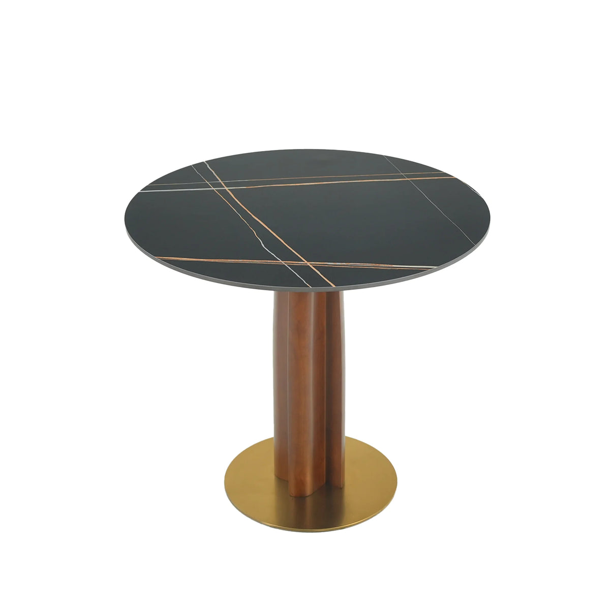 Mesa de bistró Nero de piedra sinterizada | Redonda negra de 86 cm con base de madera
