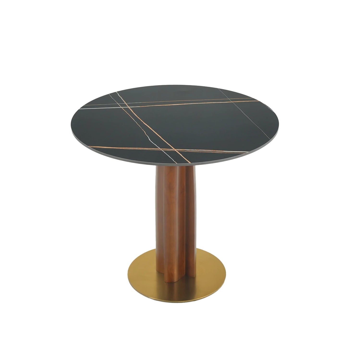 Nero Sintered Stone Bistro Table | 34" Black Round With Wood Base