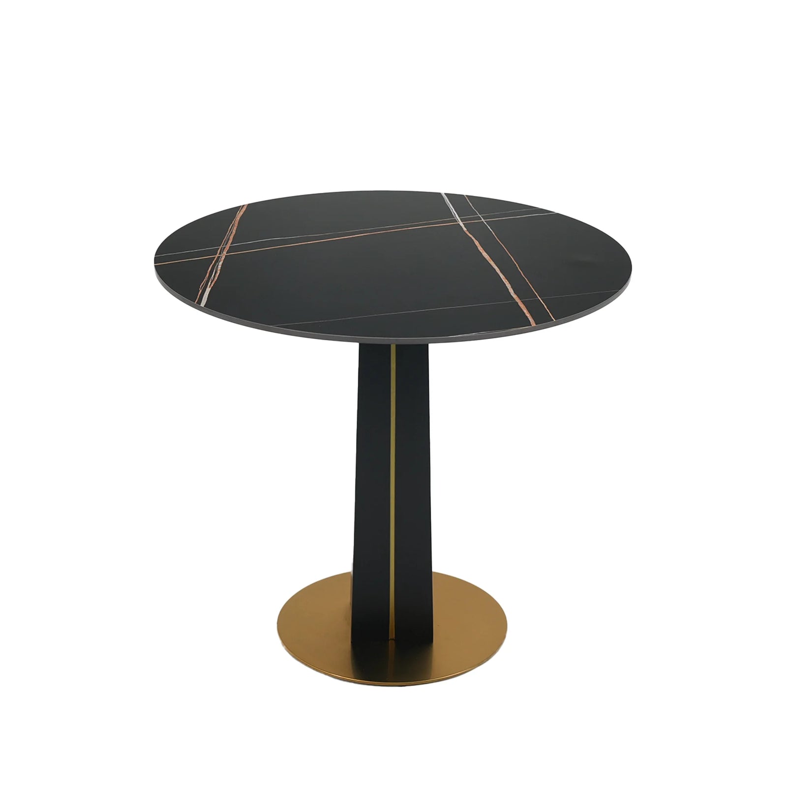 Mesa de bistró Nero de piedra sinterizada | Redonda negra de 86 cm con base de madera