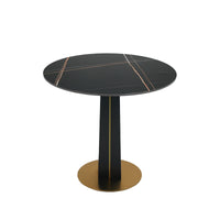 Nero Sintered Stone Bistro Table | 34" Black Round With Wood Base