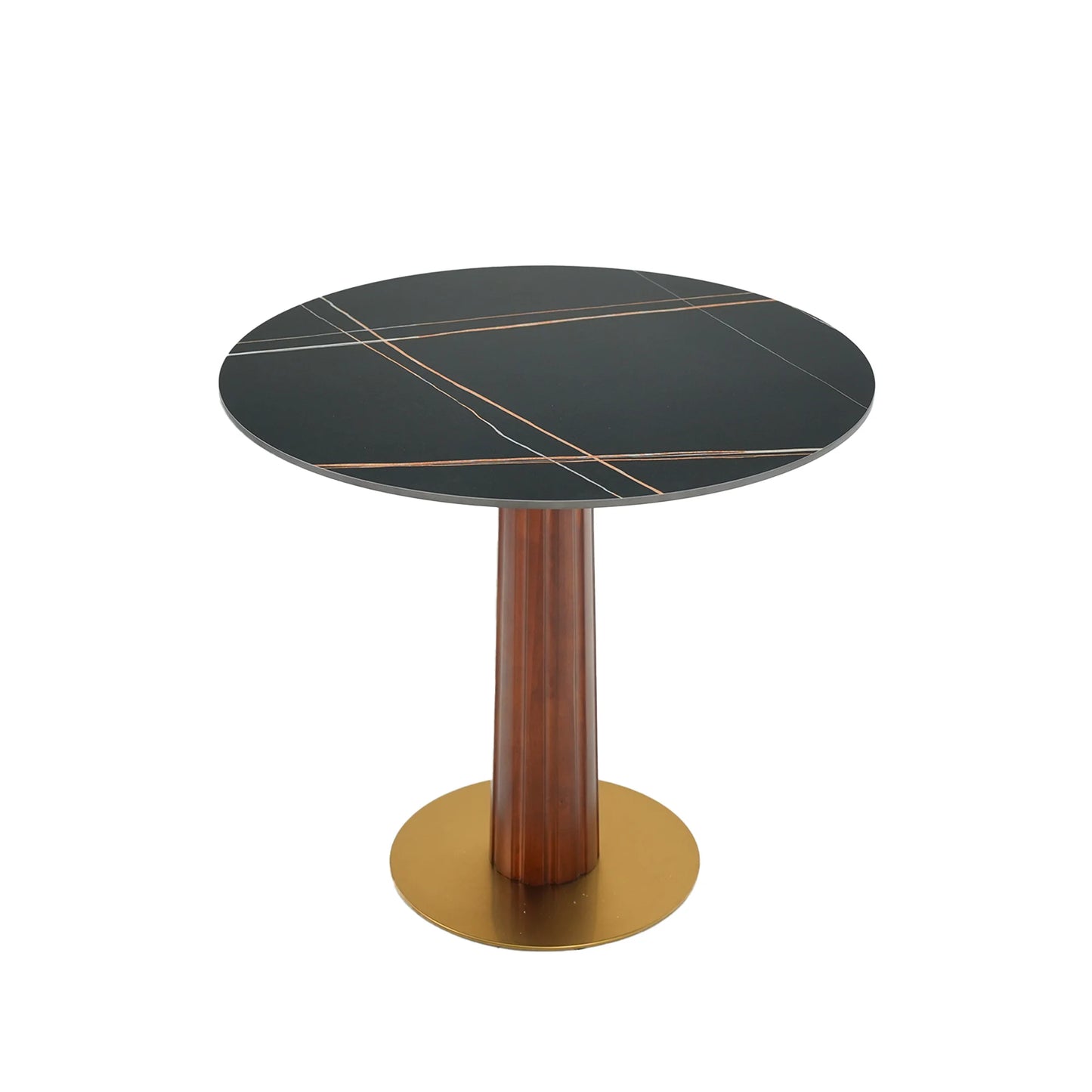 Nero Sintered Stone Bistro Table | 34" Black Round With Wood Base