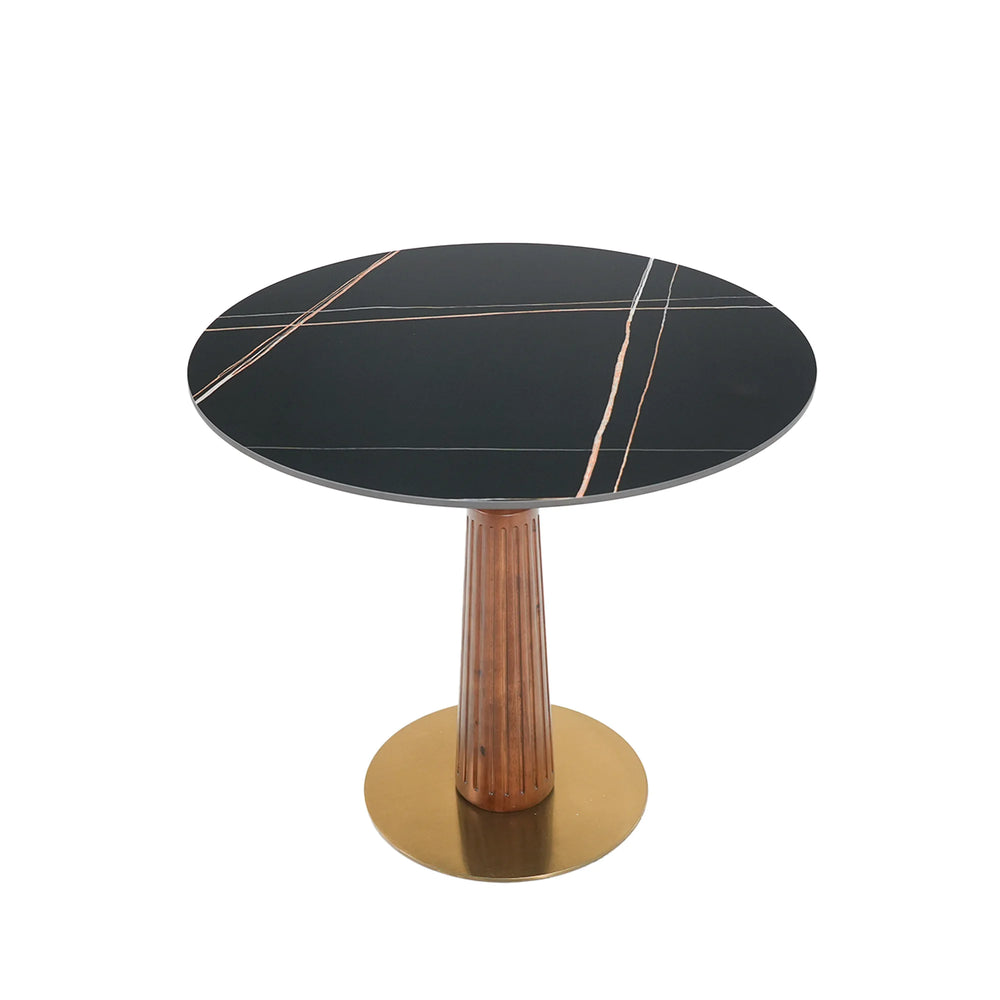 Nero Sintered Stone Bistro Table | 34" Black Round With Wood Base