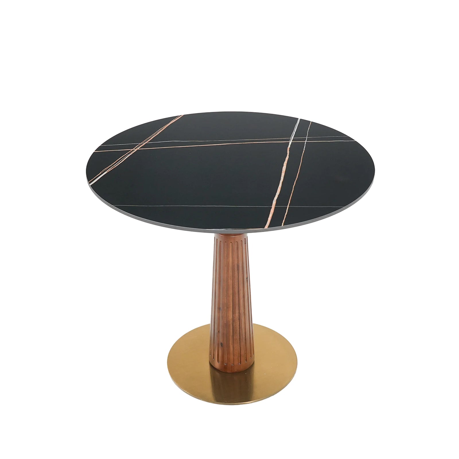 Mesa de bistró Nero de piedra sinterizada | Redonda negra de 86 cm con base de madera