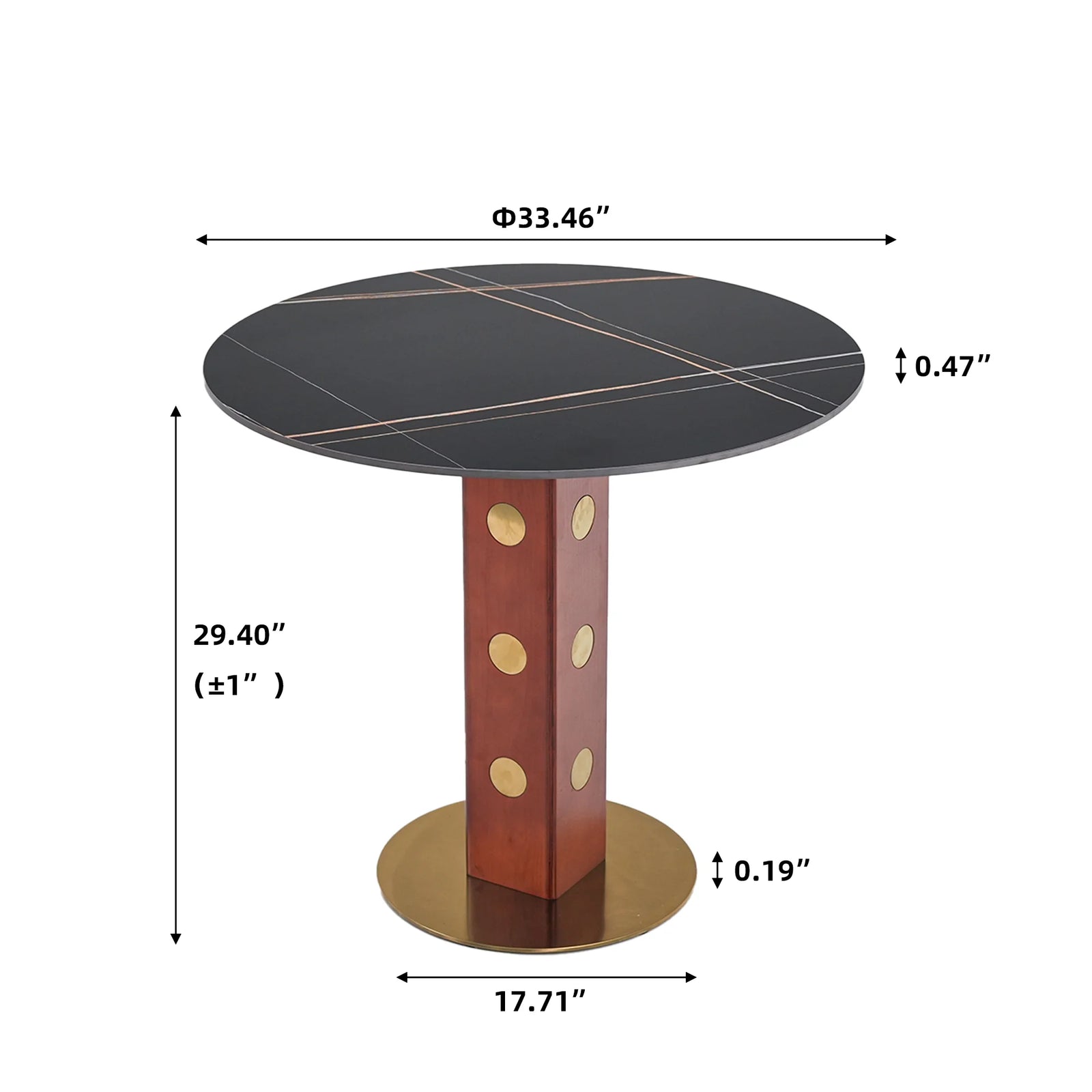 Mesa de bistró Nero de piedra sinterizada | Redonda negra de 86 cm con base de madera
