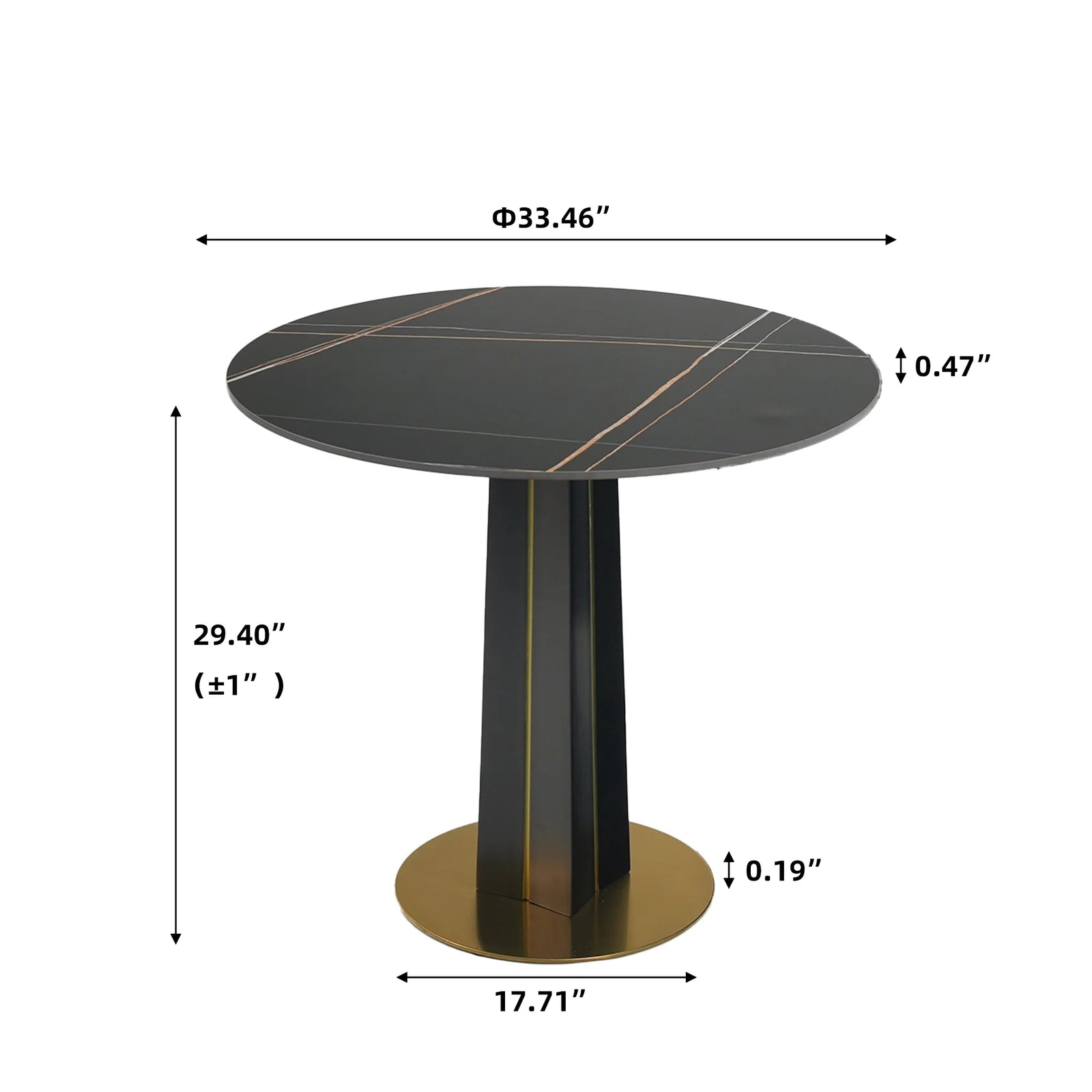 Mesa de bistró Nero de piedra sinterizada | Redonda negra de 86 cm con base de madera