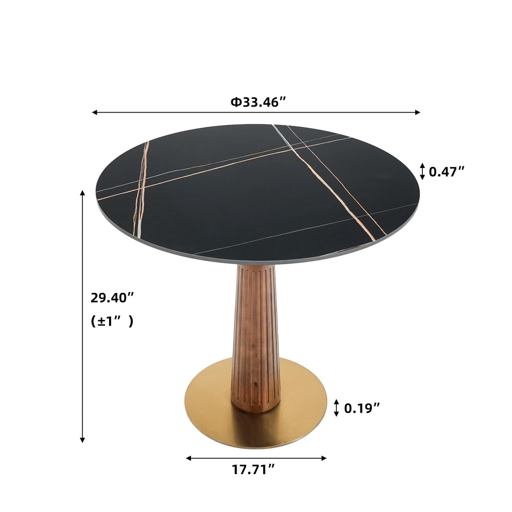 Nero Sintered Stone Bistro Table | 34" Black Round With Wood Base