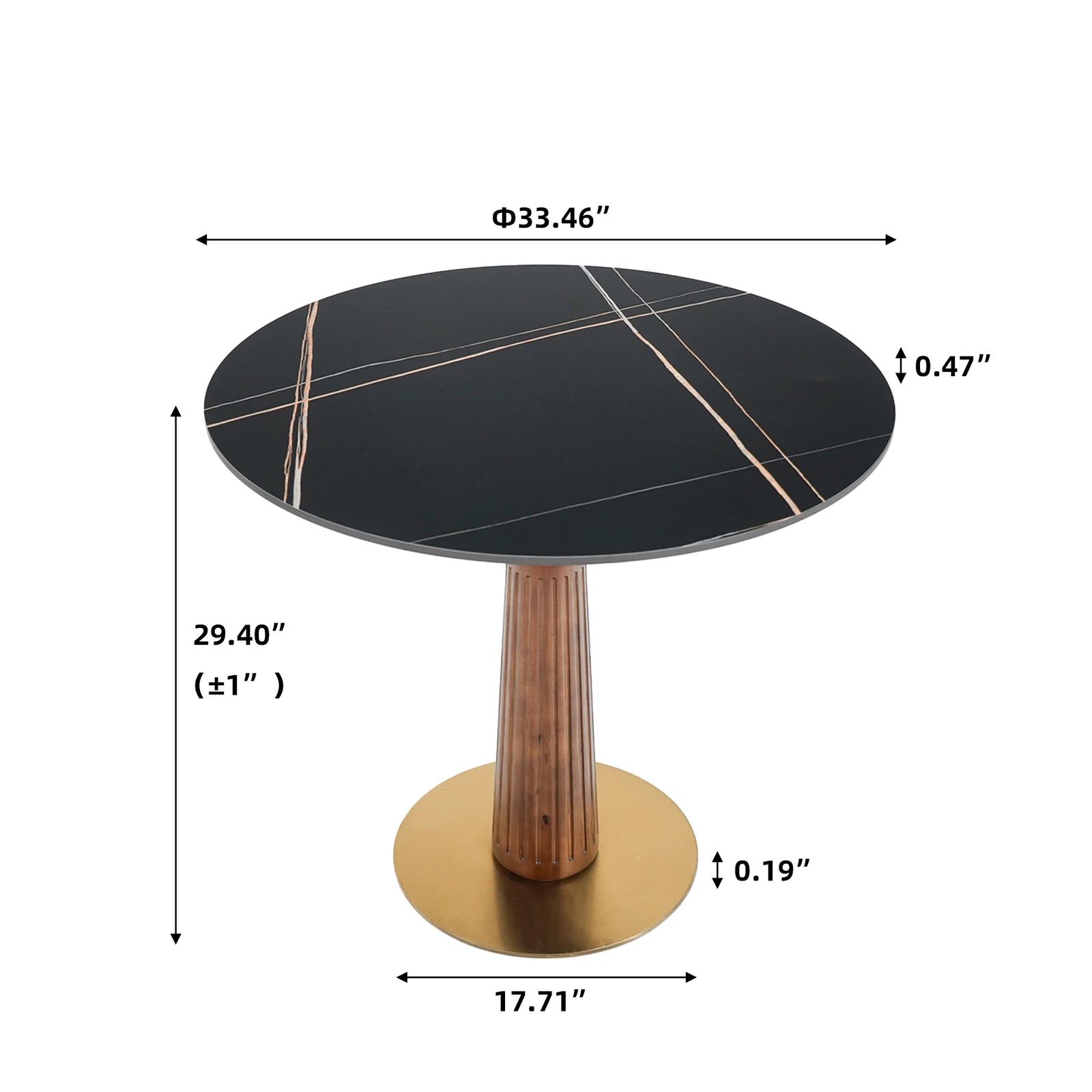 Mesa de bistró Nero de piedra sinterizada | Redonda negra de 86 cm con base de madera