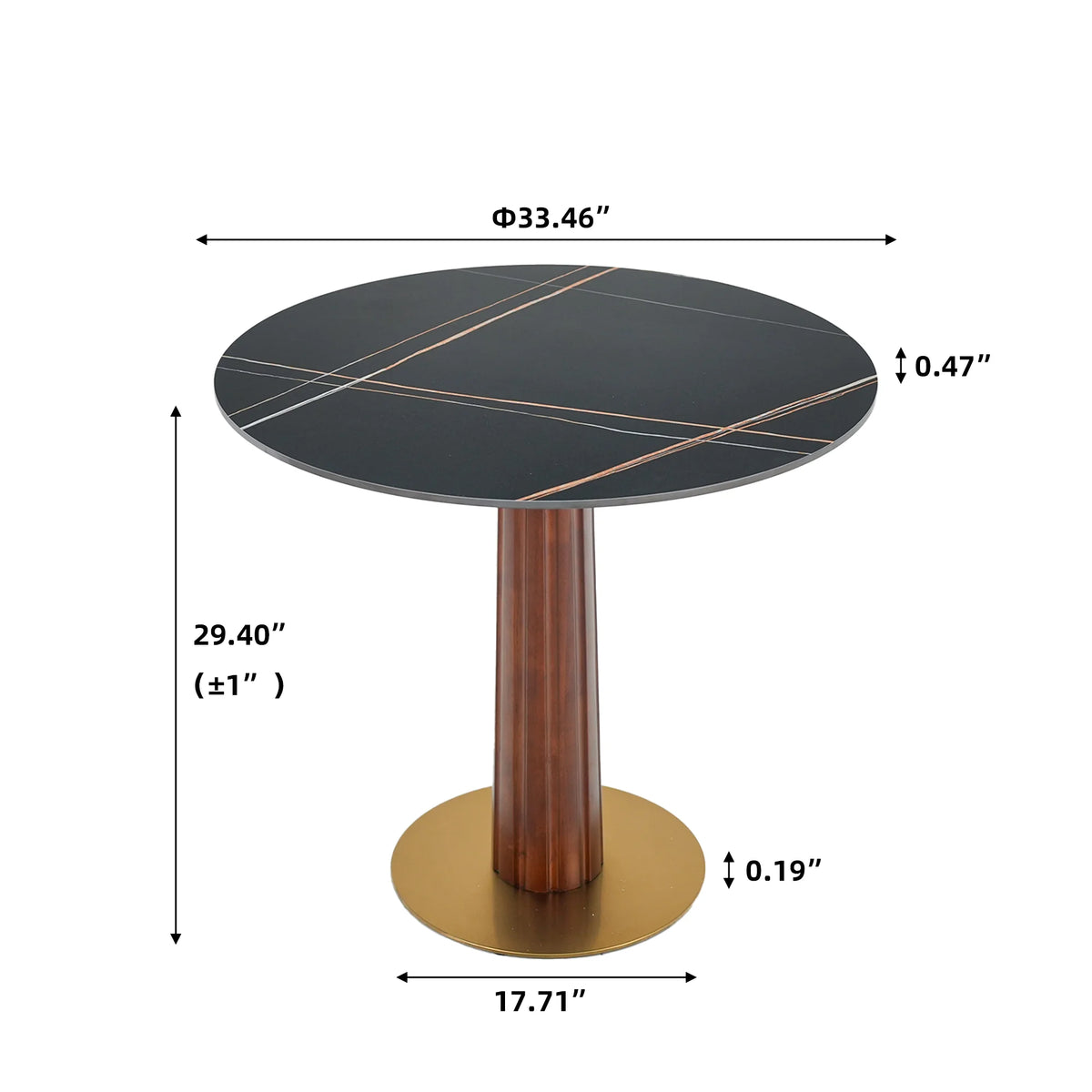 Mesa de bistró Nero de piedra sinterizada | Redonda negra de 86 cm con base de madera