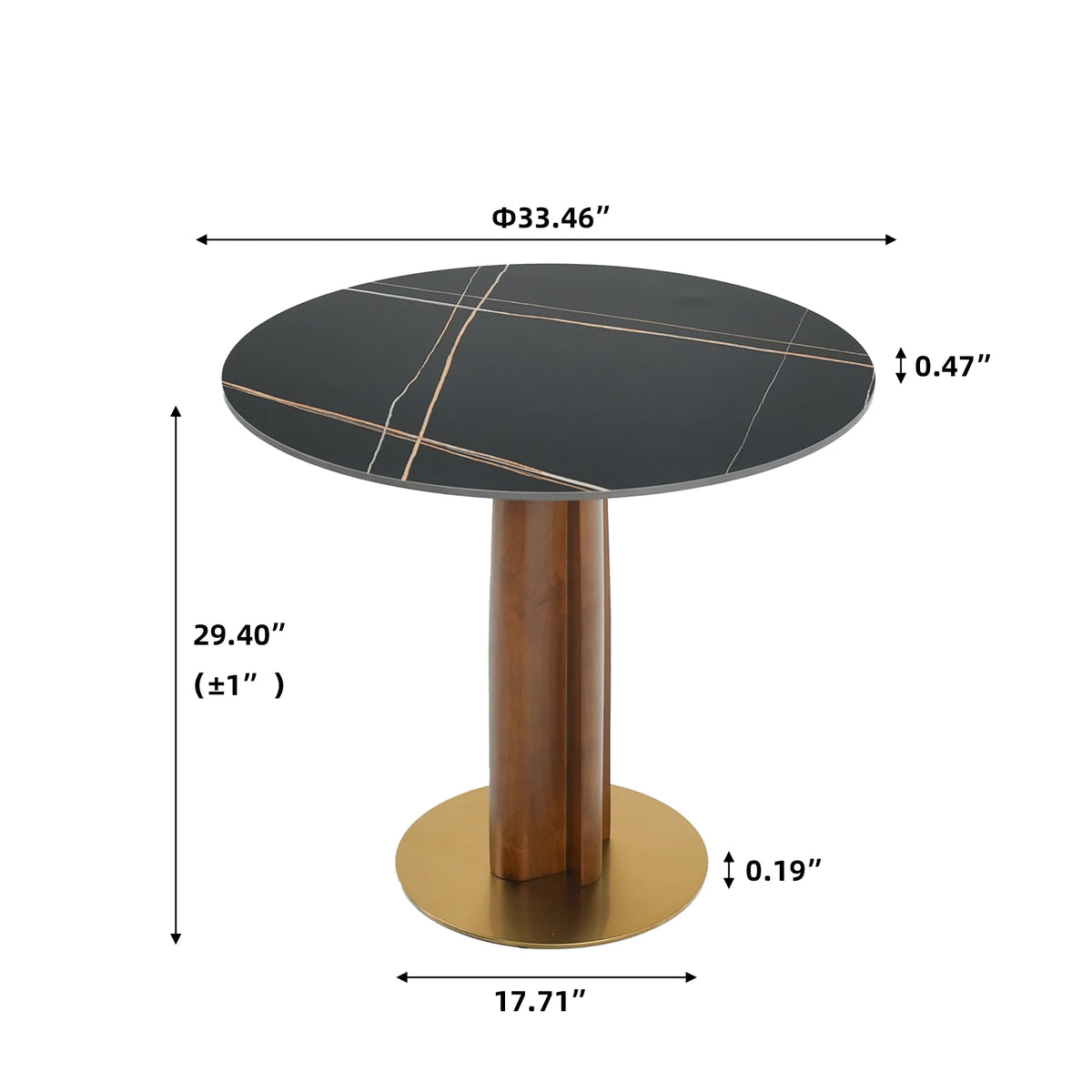 Mesa de bistró Nero de piedra sinterizada | Redonda negra de 86 cm con base de madera