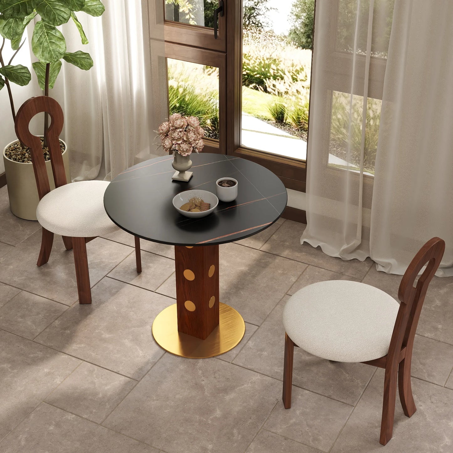 Nero Sintered Stone Bistro Table | 34" Black Round With Wood Base