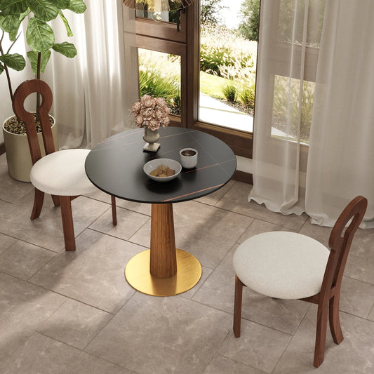 Nero Sintered Stone Bistro Table | 34" Black Round With Wood Base