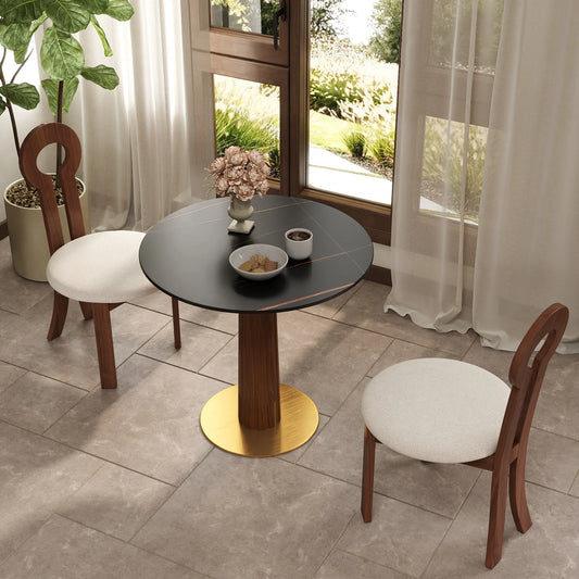 Nero Sintered Stone Bistro Table | 34" Black Round With Wood Base