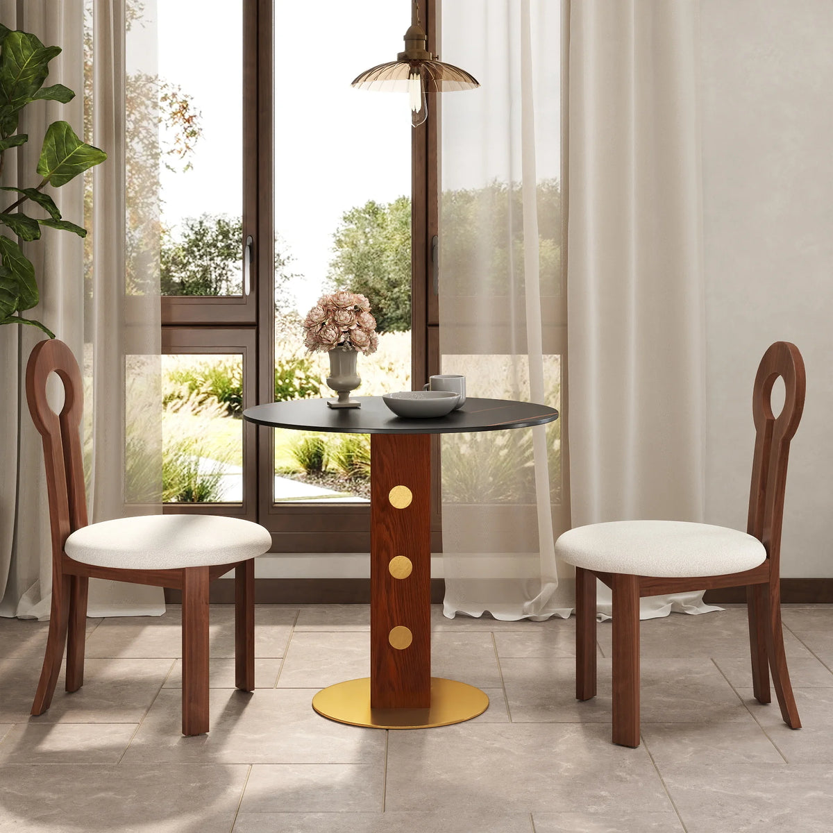 Nero Sintered Stone Bistro Table | 34" Black Round With Wood Base