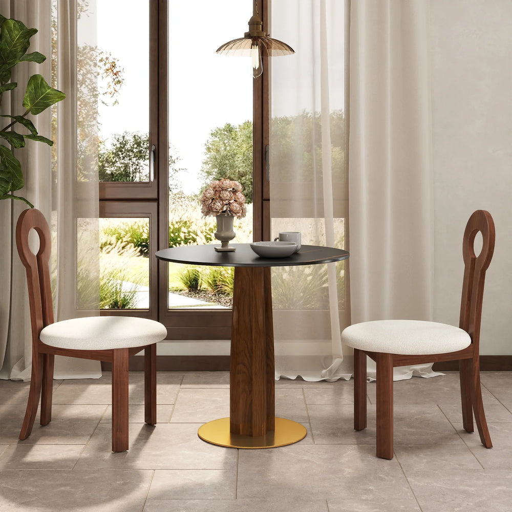 Nero Sintered Stone Bistro Table | 34" Black Round With Wood Base