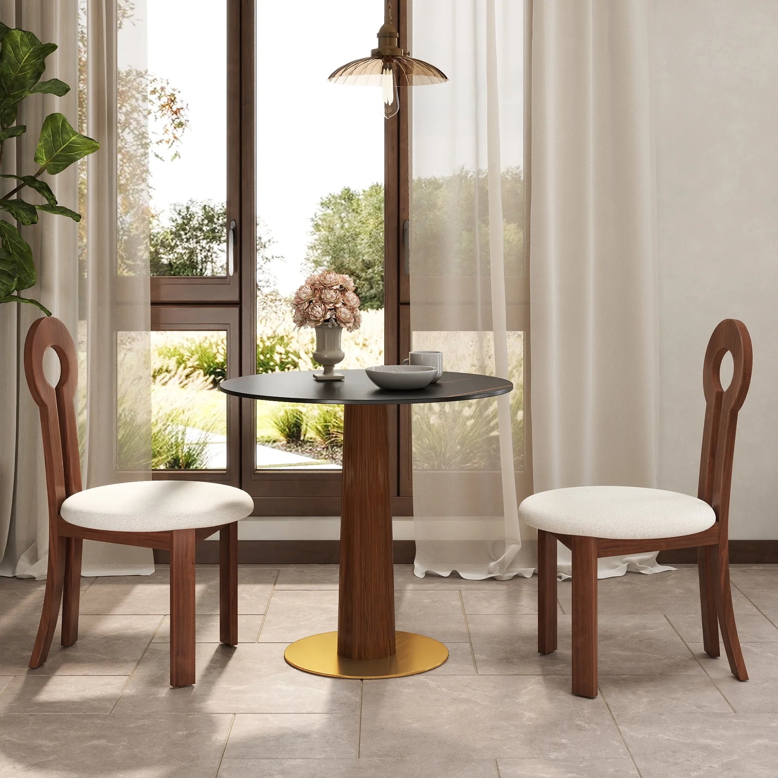 Nero Sintered Stone Bistro Table | 34" Black Round With Wood Base