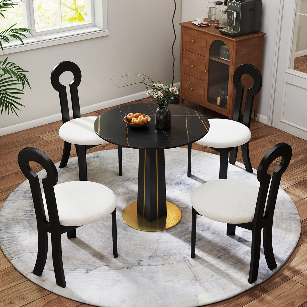 Nero Sintered Stone Bistro Table | 34" Black Round With Wood Base