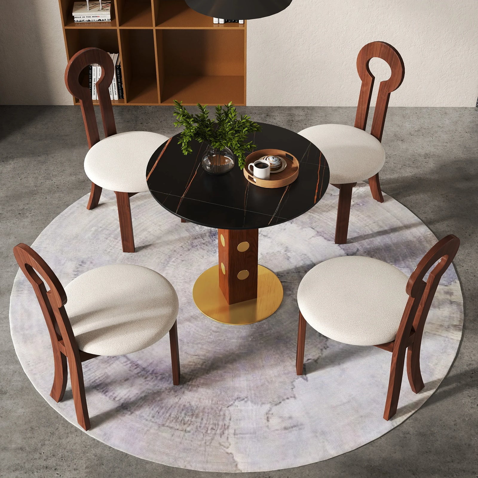 Mesa de bistró Nero de piedra sinterizada | Redonda negra de 86 cm con base de madera