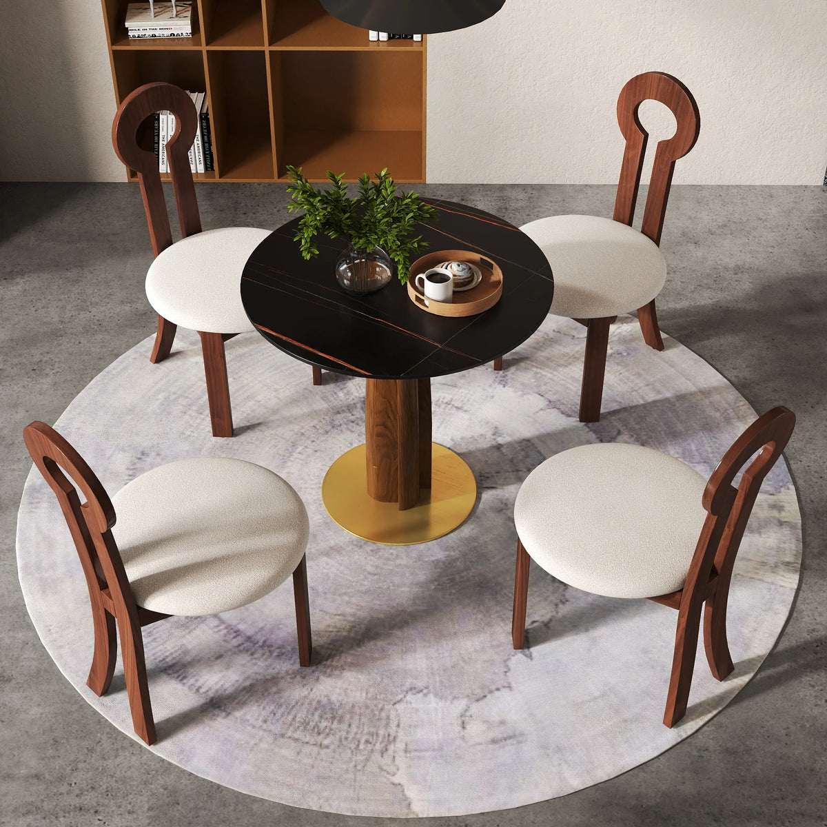 Mesa de bistró Nero de piedra sinterizada | Redonda negra de 86 cm con base de madera