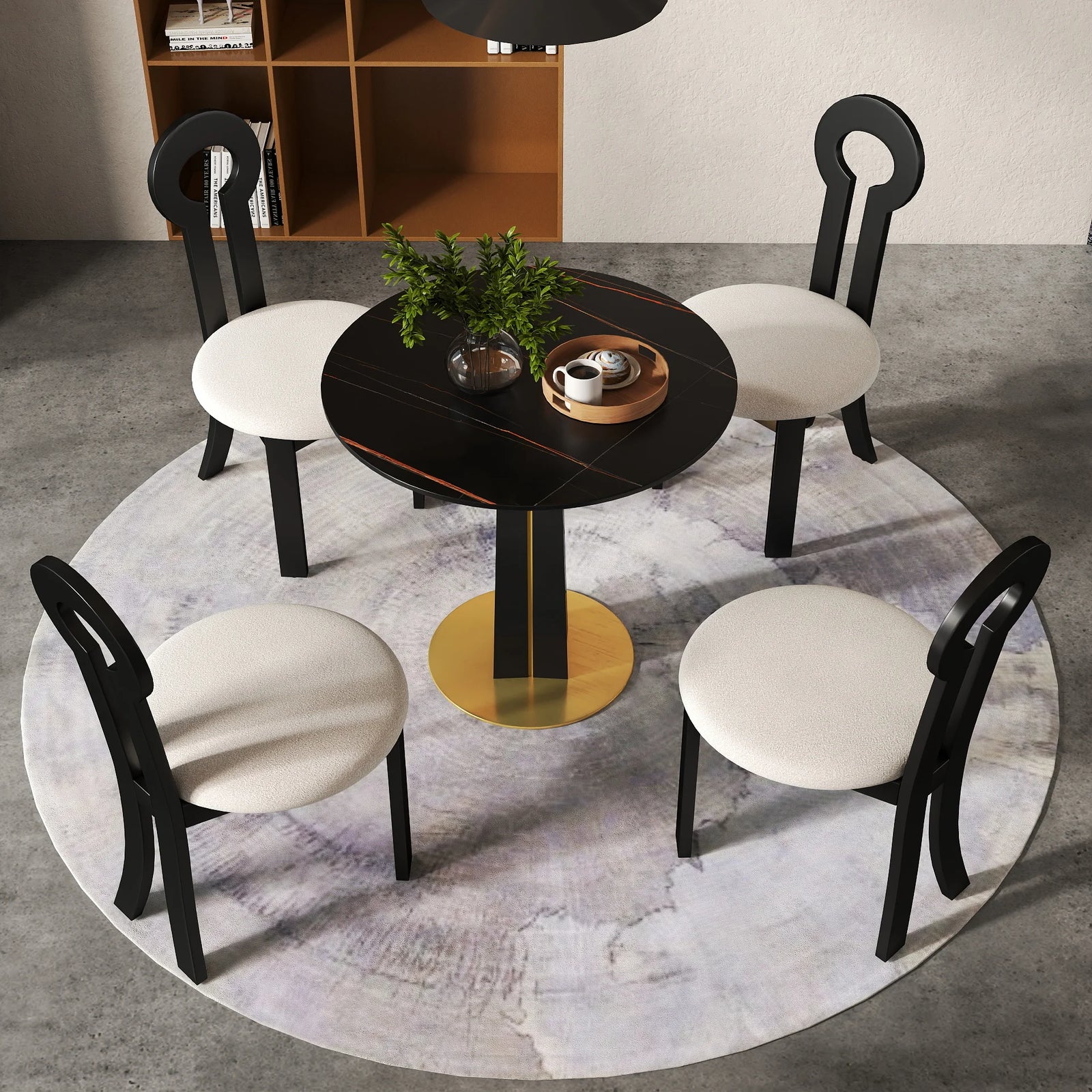 Mesa de bistró Nero de piedra sinterizada | Redonda negra de 86 cm con base de madera