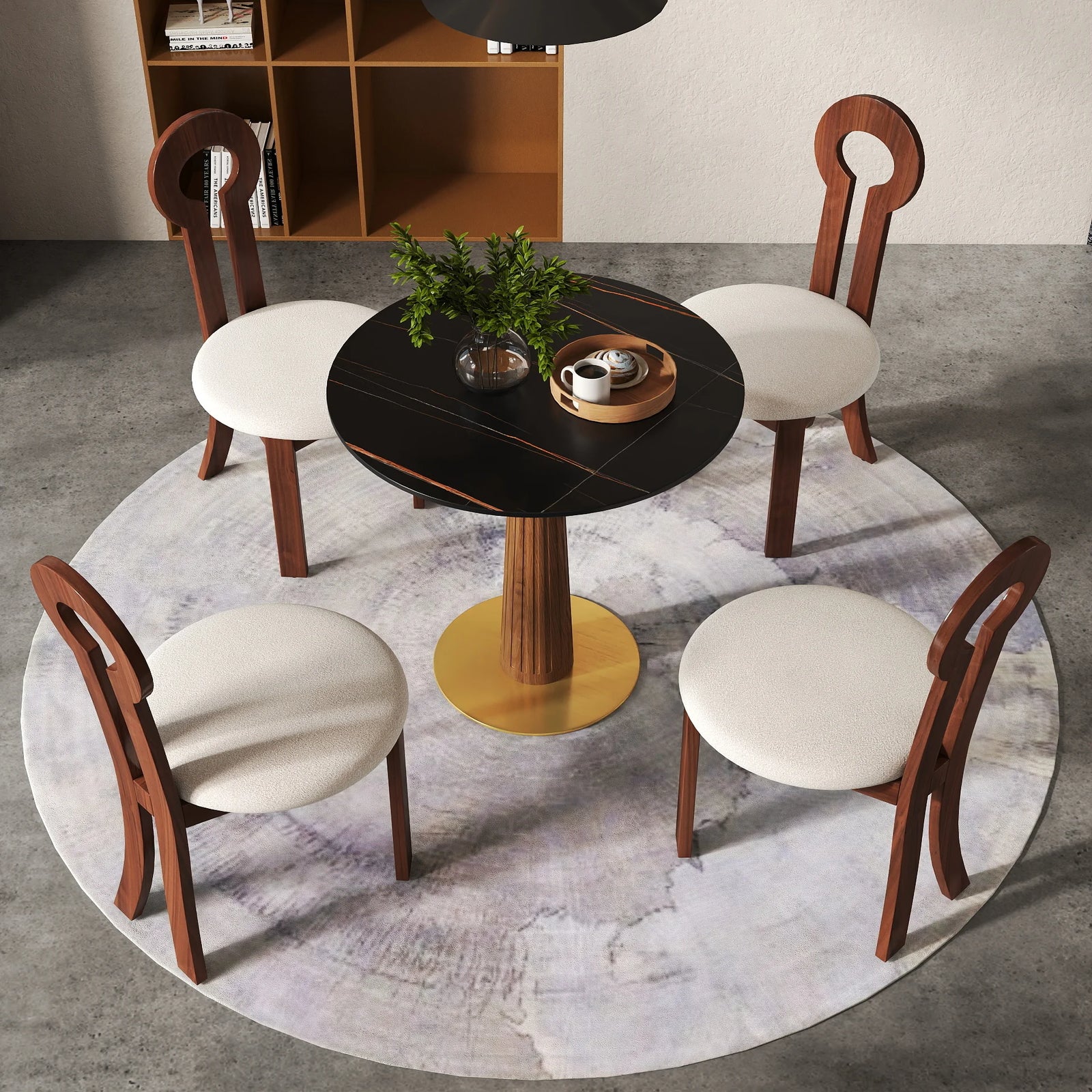 Mesa de bistró Nero de piedra sinterizada | Redonda negra de 86 cm con base de madera