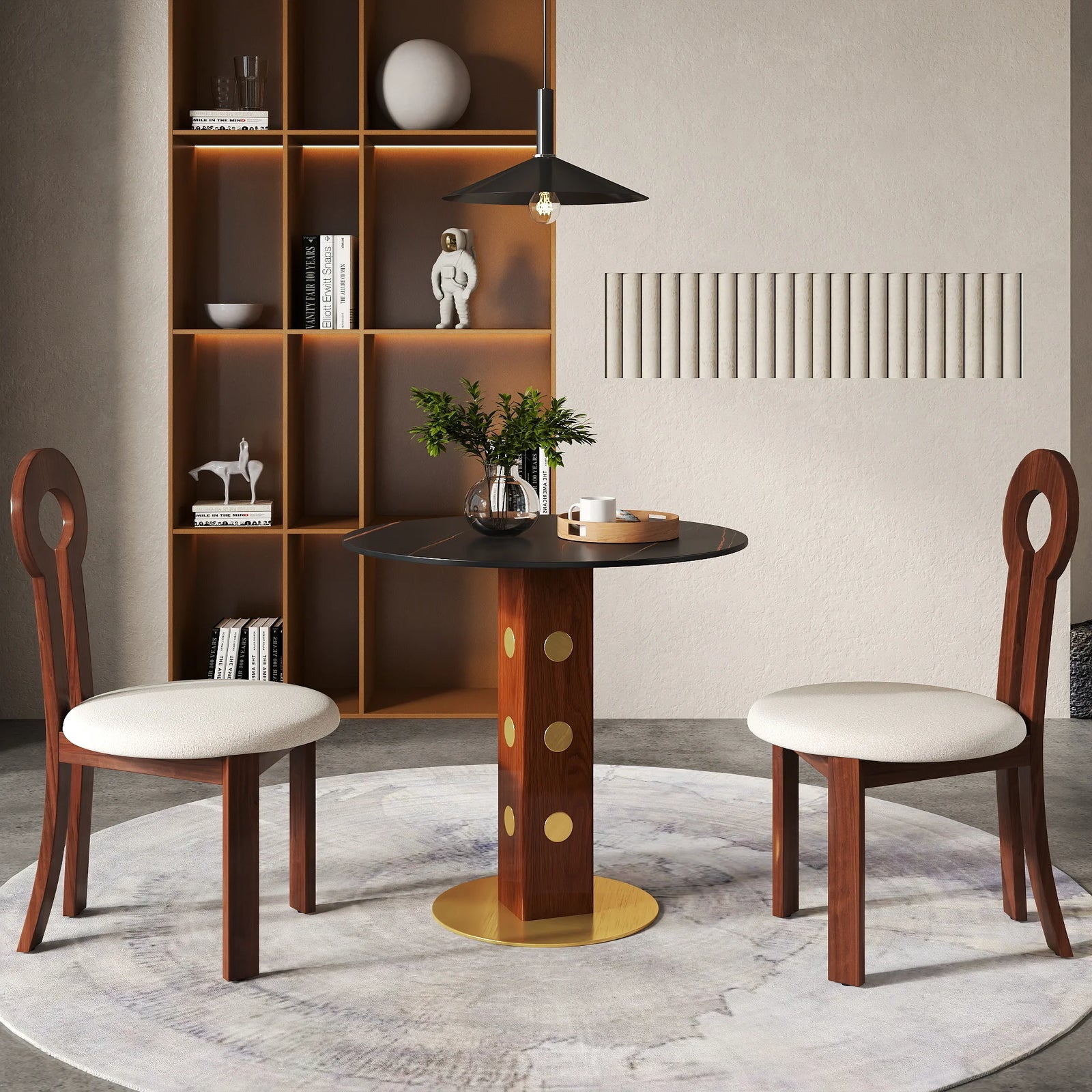 Mesa de bistró Nero de piedra sinterizada | Redonda negra de 86 cm con base de madera