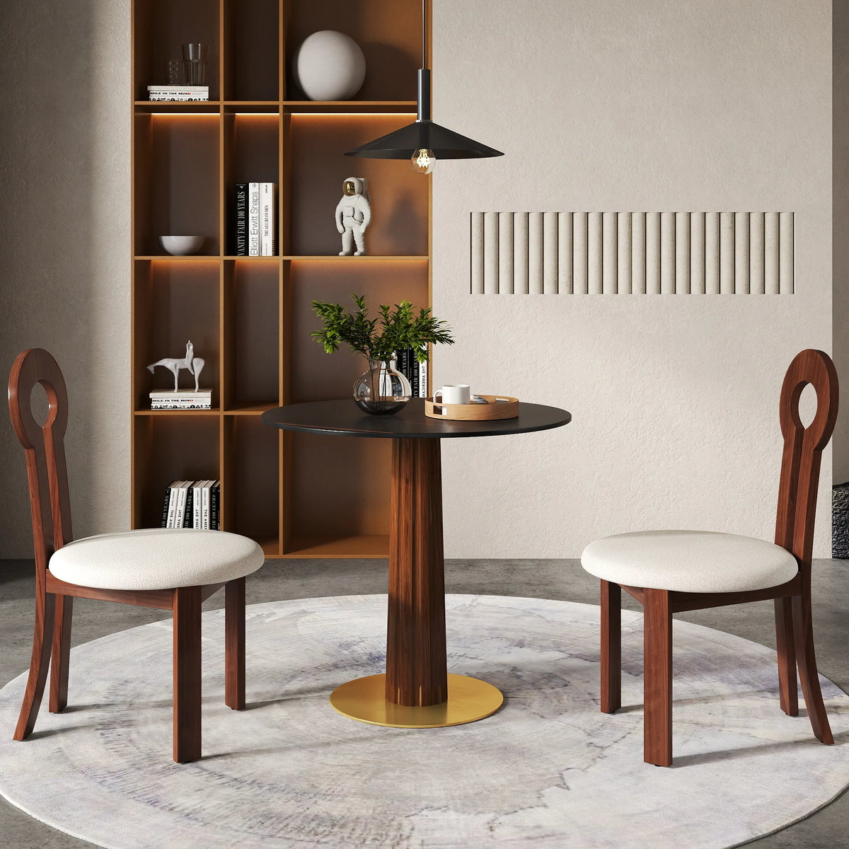 Mesa de bistró Nero de piedra sinterizada | Redonda negra de 86 cm con base de madera