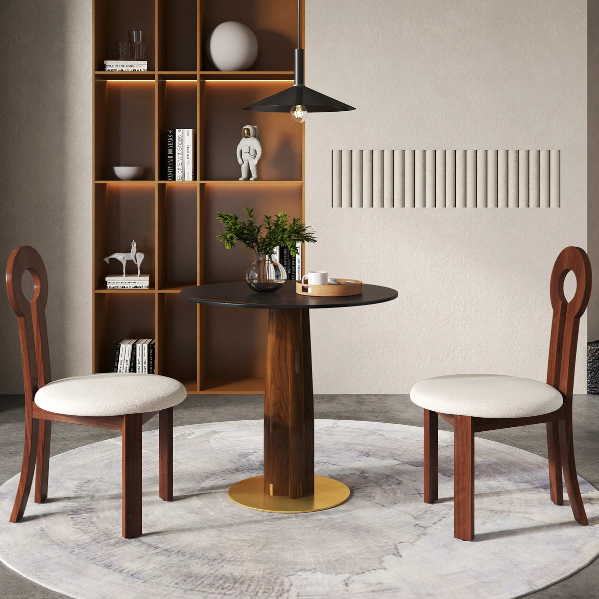 Mesa de bistró Nero de piedra sinterizada | Redonda negra de 86 cm con base de madera
