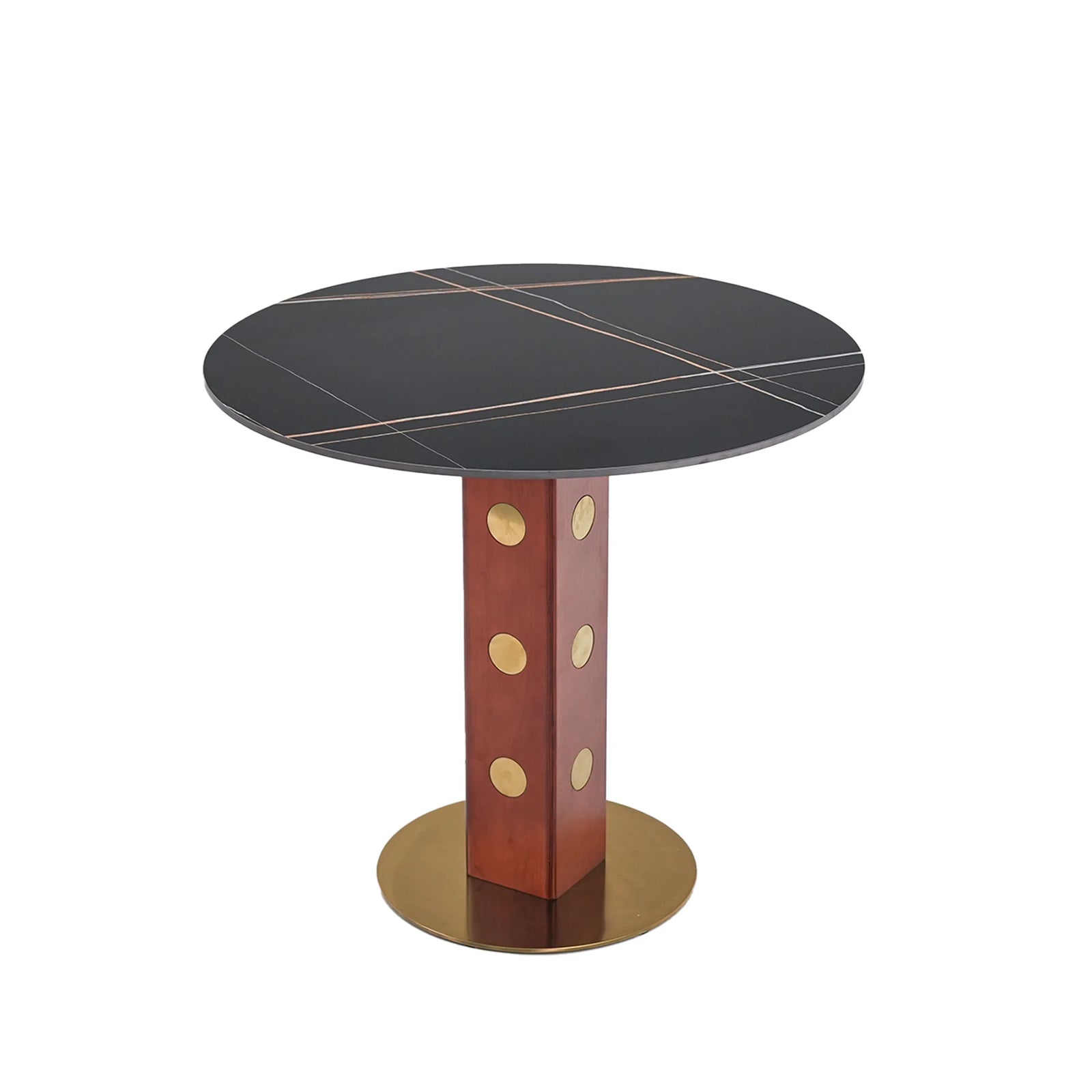 Mesa de bistró Nero de piedra sinterizada | Redonda negra de 86 cm con base de madera