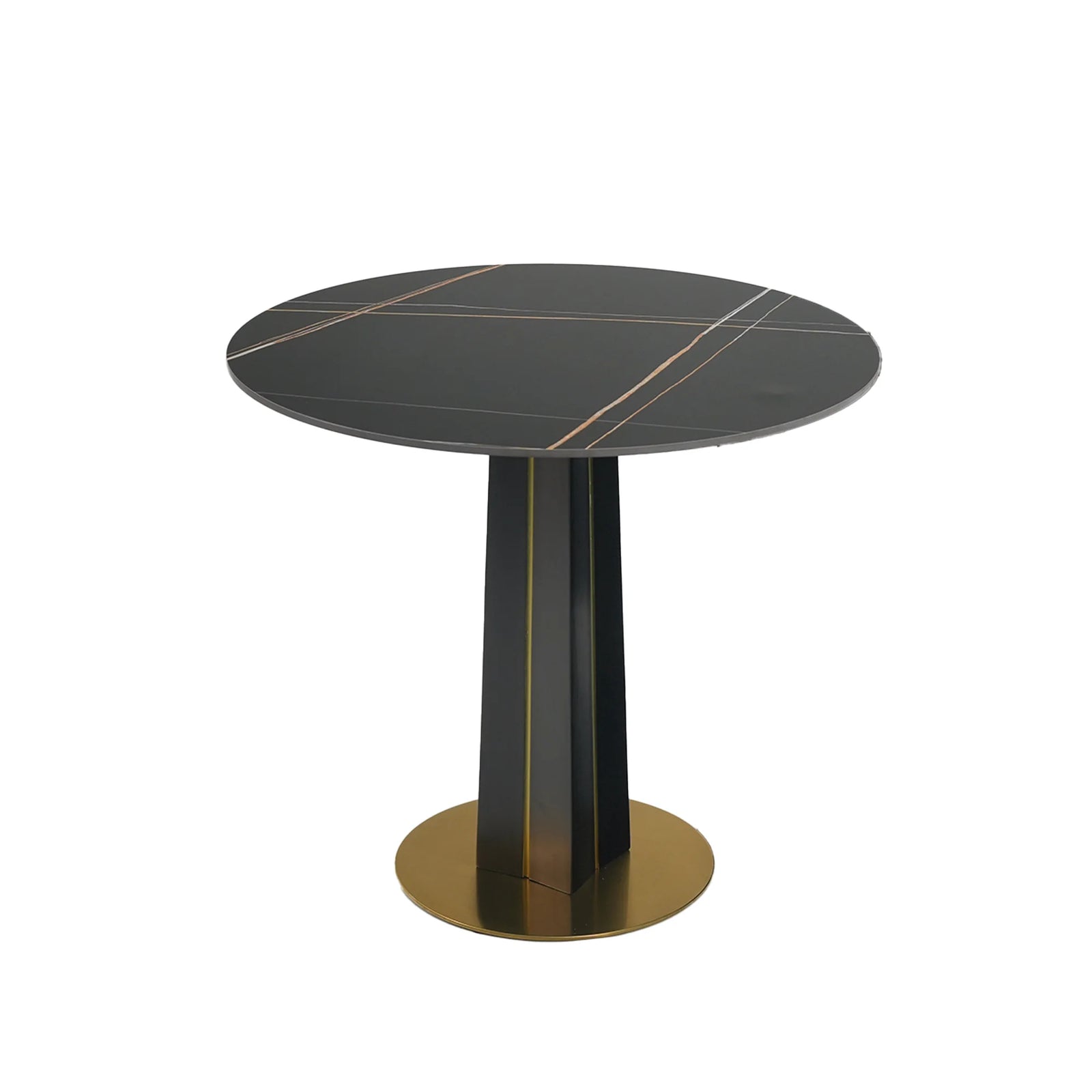 Mesa de bistró Nero de piedra sinterizada | Redonda negra de 86 cm con base de madera