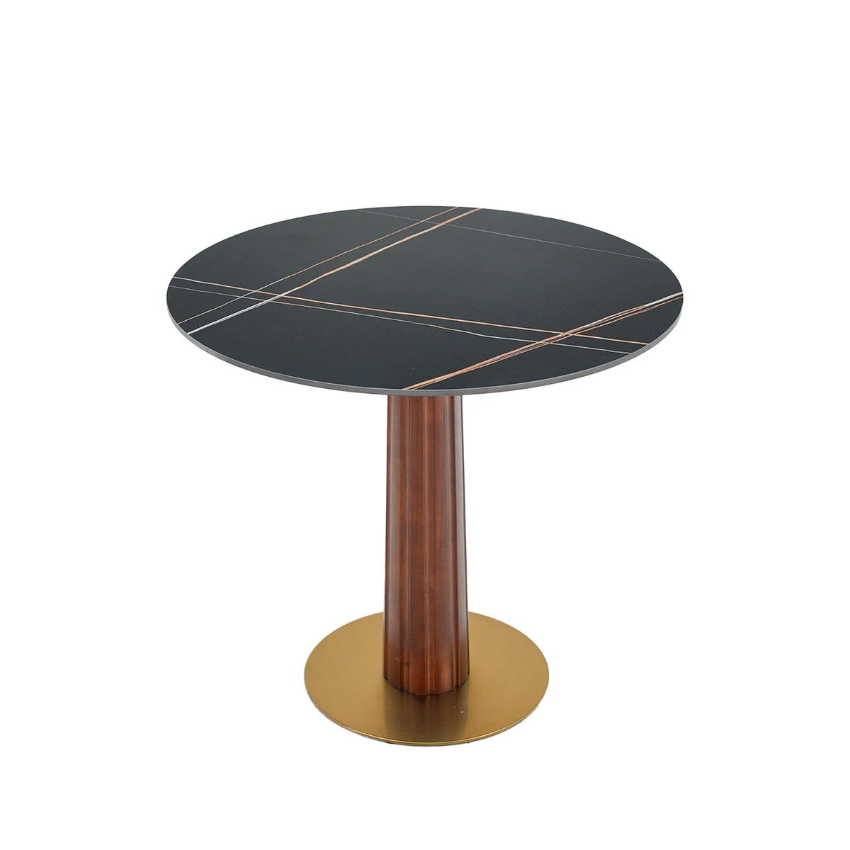 Mesa de bistró Nero de piedra sinterizada | Redonda negra de 86 cm con base de madera
