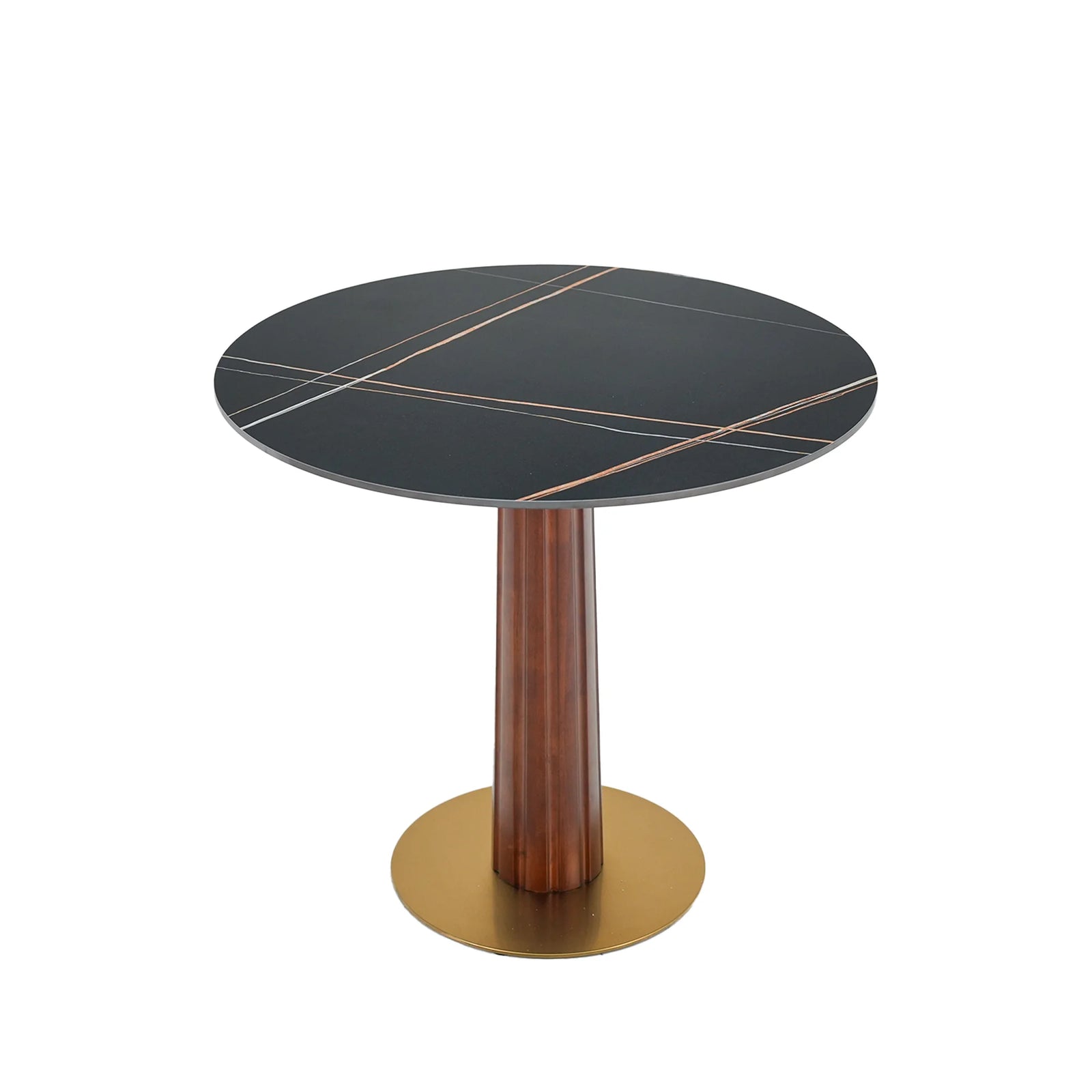 Nero Sintered Stone Bistro Table | 34" Black Round With Wood Base