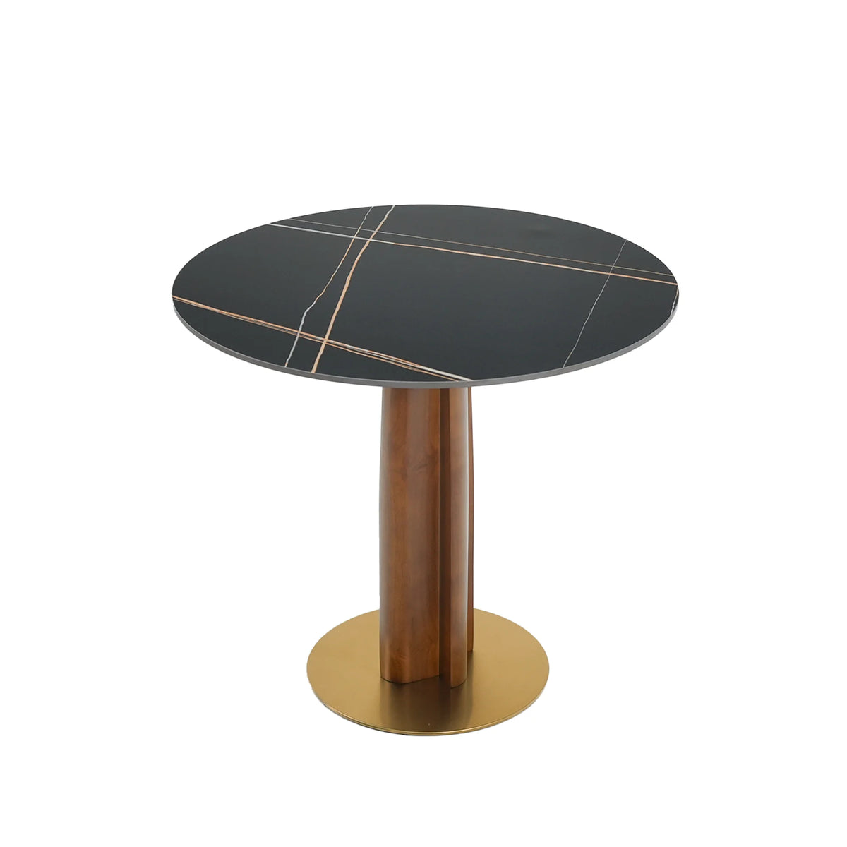 Mesa de bistró Nero de piedra sinterizada | Redonda negra de 86 cm con base de madera