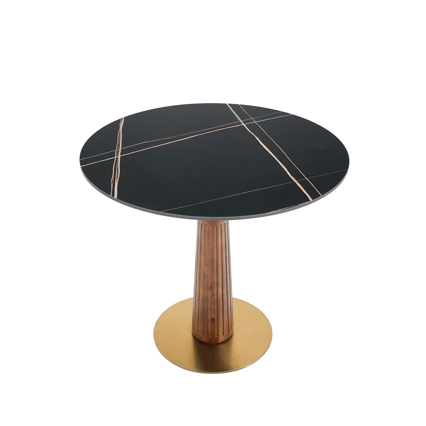 Nero Sintered Stone Bistro Table | 34" Black Round With Wood Base