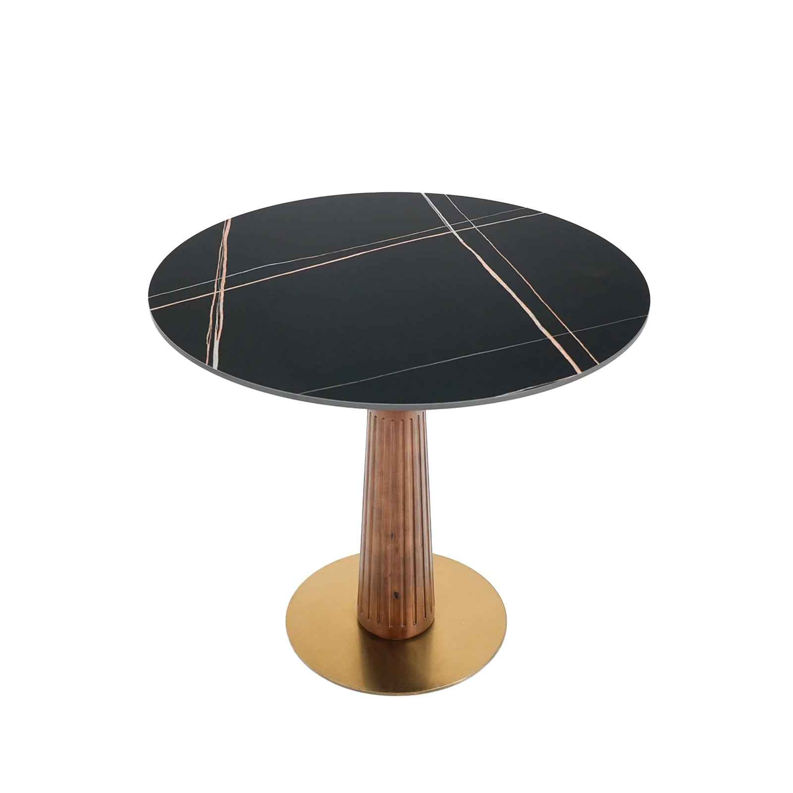 Mesa de bistró Nero de piedra sinterizada | Redonda negra de 86 cm con base de madera
