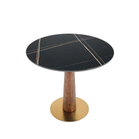 Nero Sintered Stone Bistro Table | 34" Black Round With Wood Base
