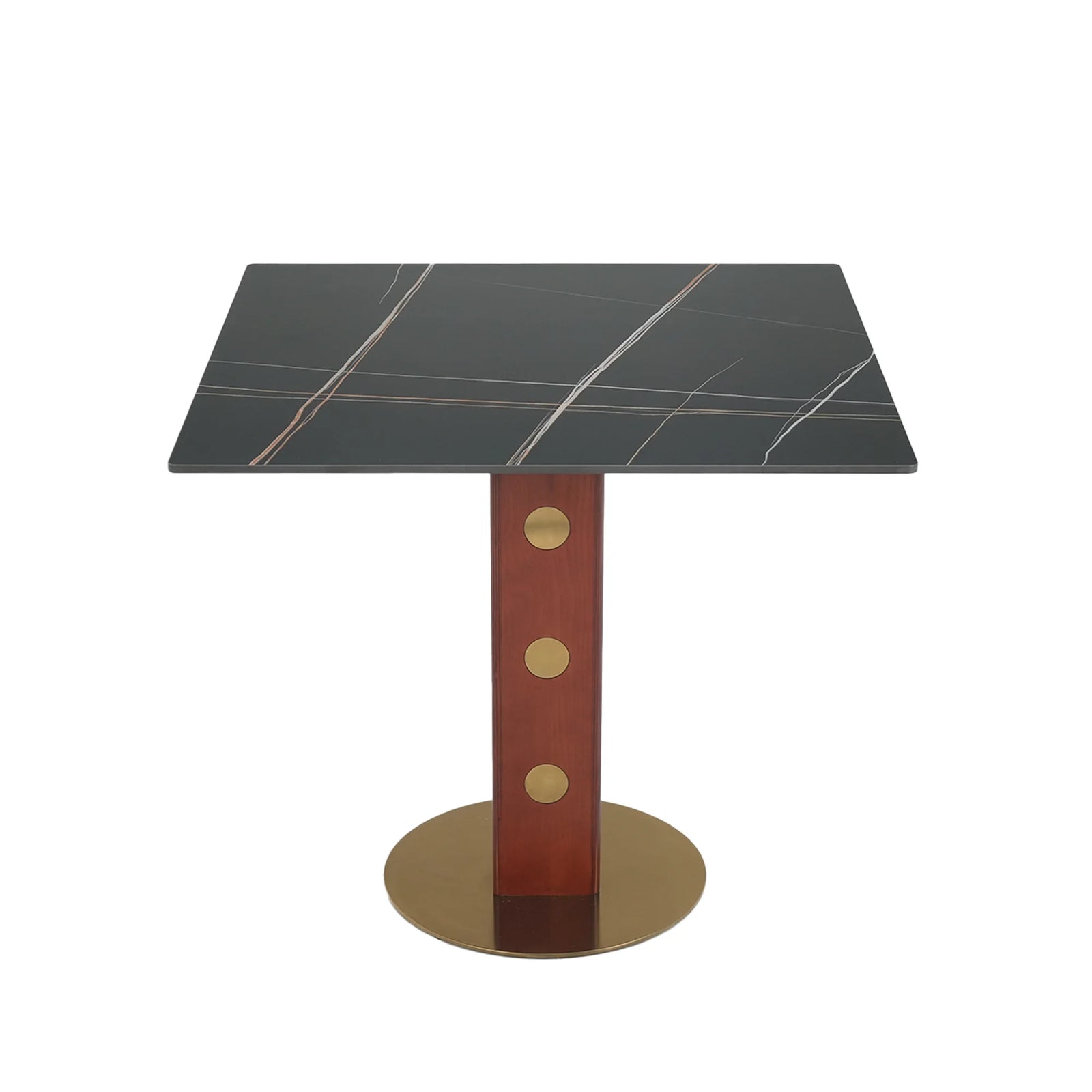 Mesa de bistró Nero de piedra sinterizada | Cuadrada negra de 86 cm con base de madera