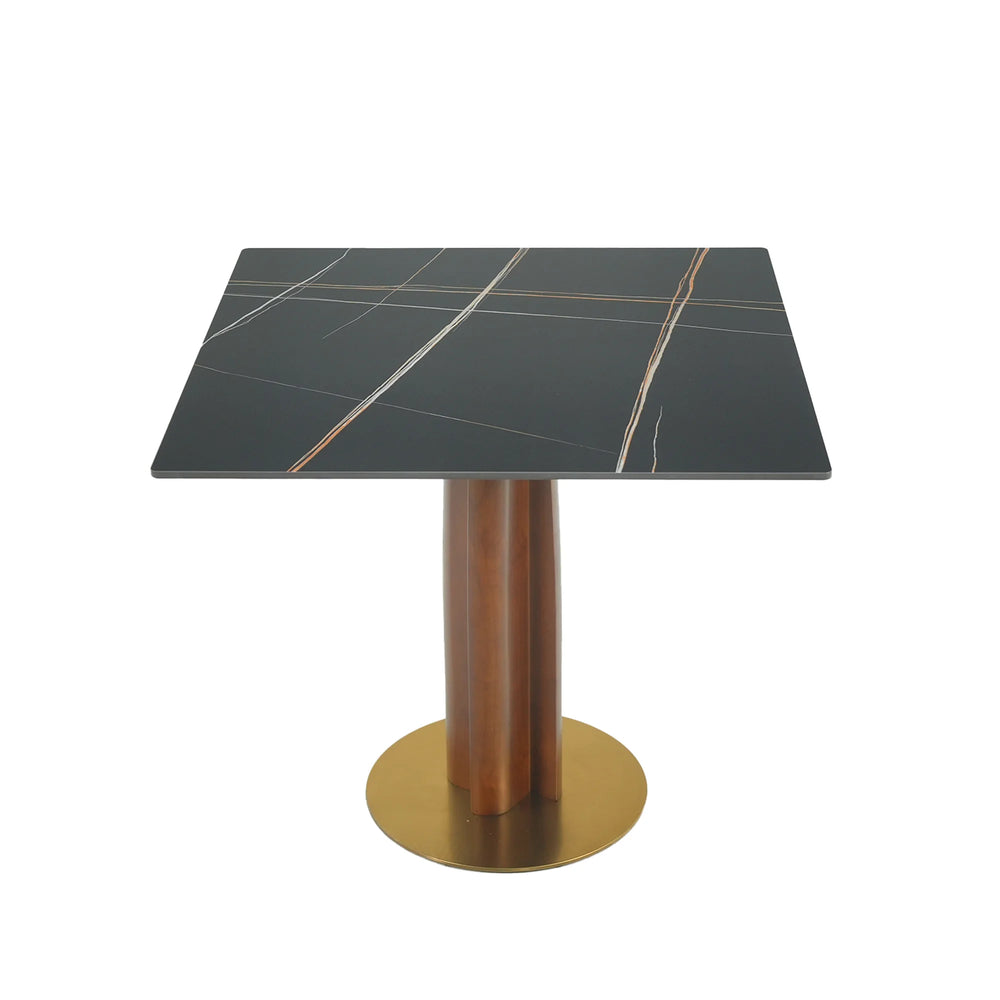 Nero Sintered Stone Bistro Table | 34" Black Square With Wood Base