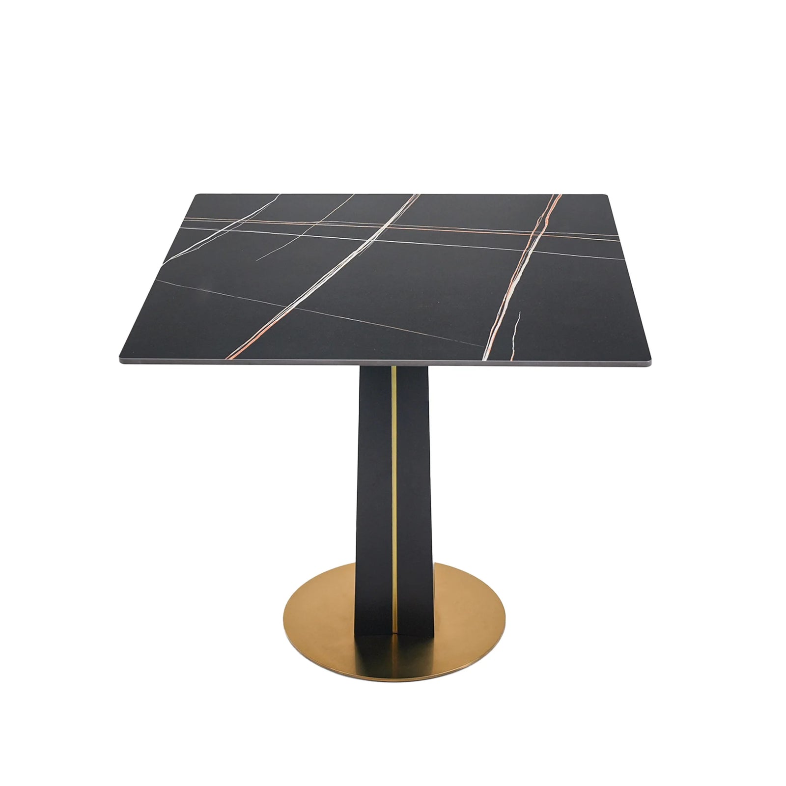 Mesa de bistró Nero de piedra sinterizada | Cuadrada negra de 86 cm con base de madera