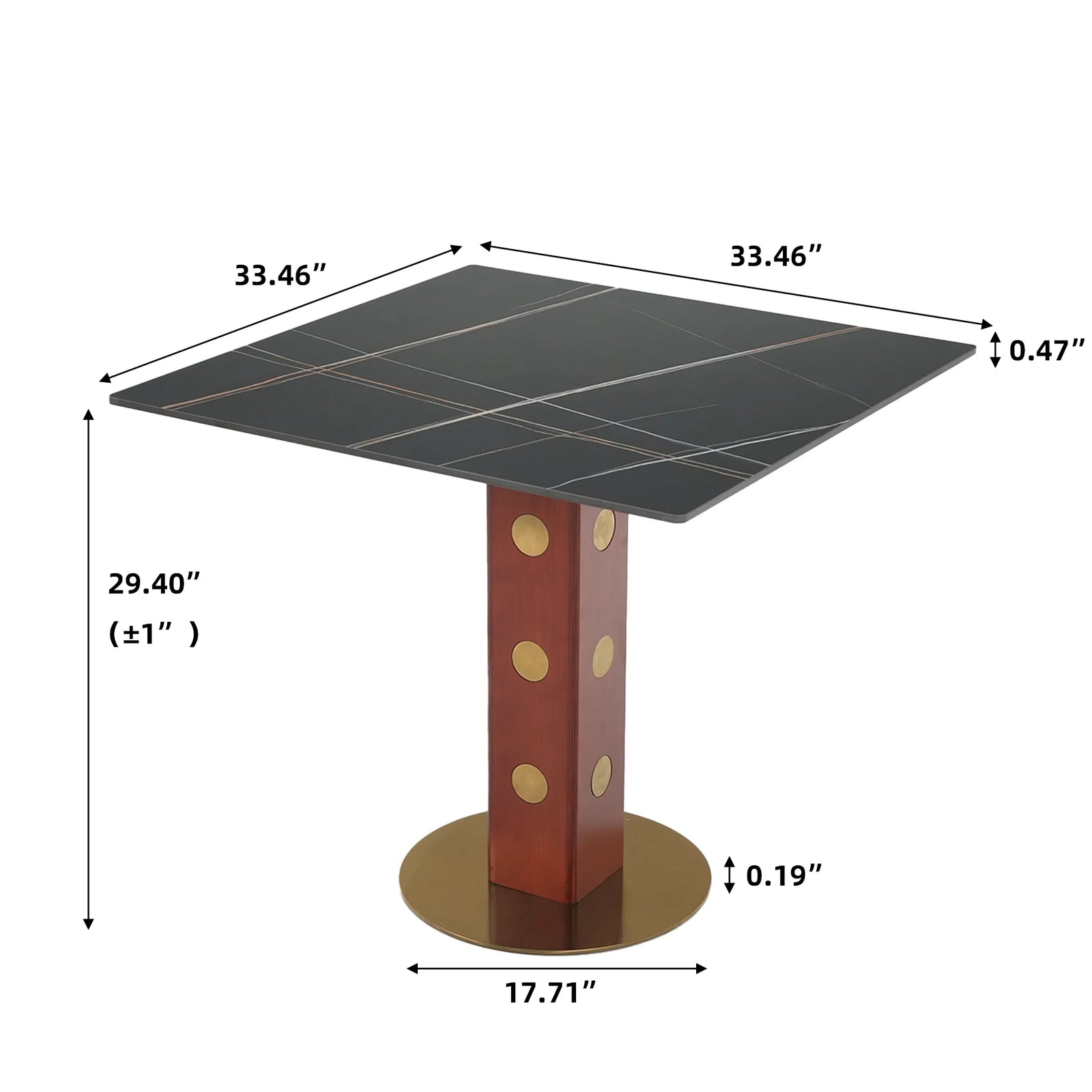 Mesa de bistró Nero de piedra sinterizada | Cuadrada negra de 86 cm con base de madera