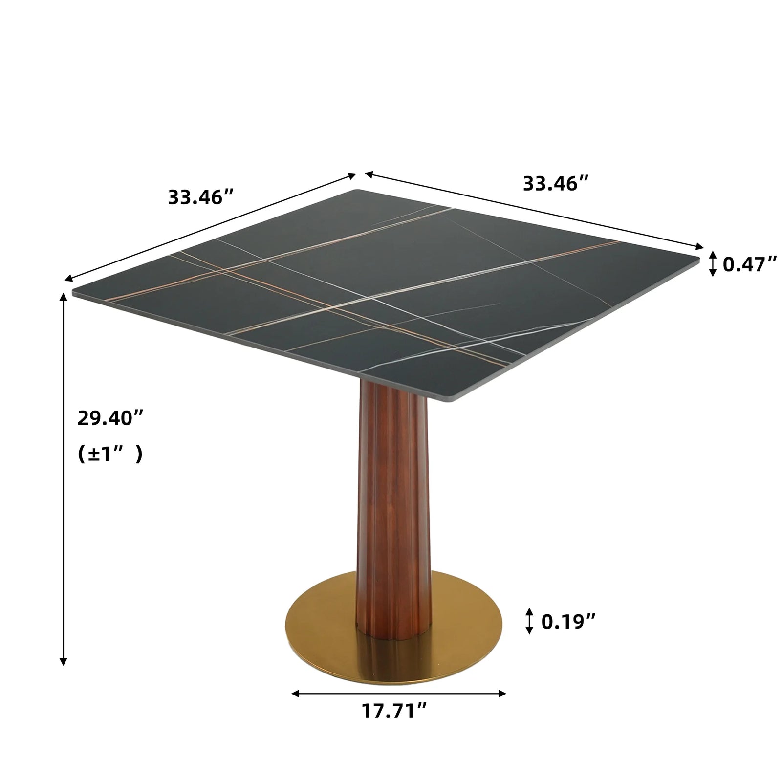 Mesa de bistró Nero de piedra sinterizada | Cuadrada negra de 86 cm con base de madera