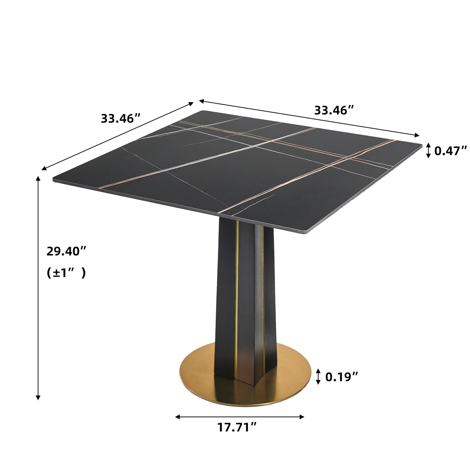 Mesa de bistró Nero de piedra sinterizada | Cuadrada negra de 86 cm con base de madera