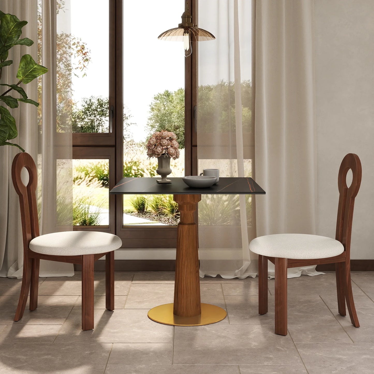 Nero Sintered Stone Bistro Table | 34" Black Square With Wood Base