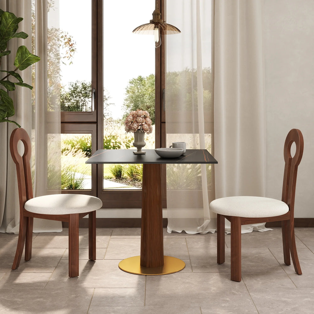 Nero Sintered Stone Bistro Table | 34" Black Square With Wood Base