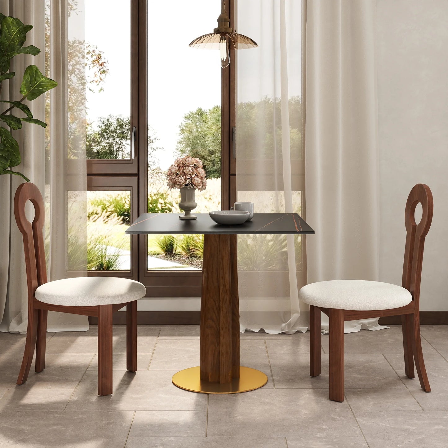 Nero Sintered Stone Bistro Table | 34" Black Square With Wood Base