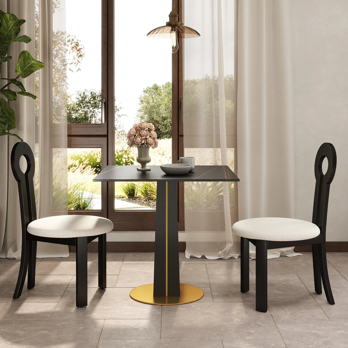 Nero Sintered Stone Bistro Table | 34" Black Square With Wood Base