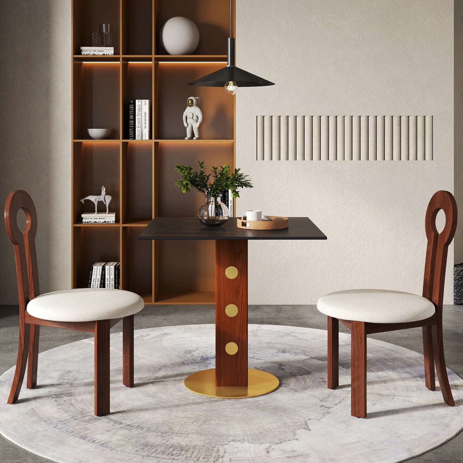 Mesa de bistró Nero de piedra sinterizada | Cuadrada negra de 86 cm con base de madera