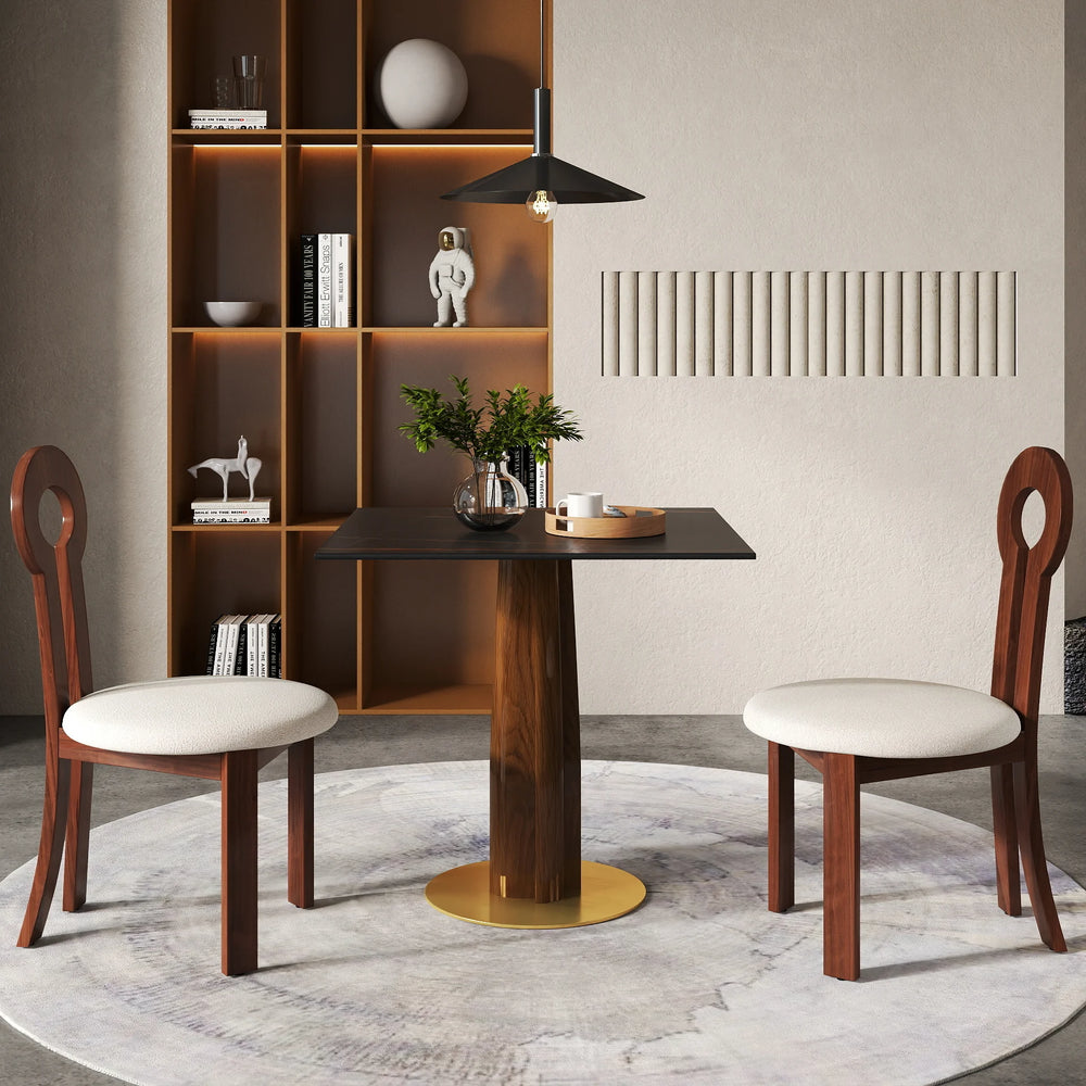 Nero Sintered Stone Bistro Table | 34" Black Square With Wood Base